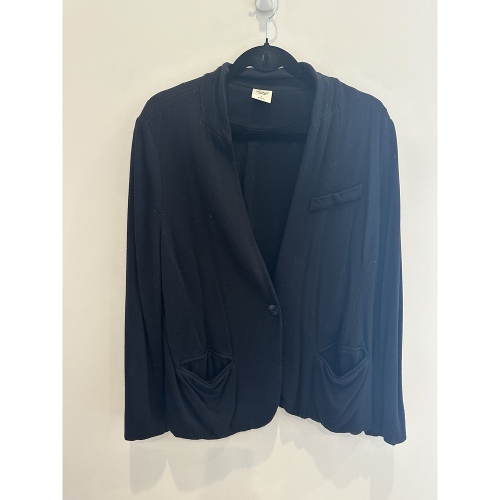 Soma Womens soft Blazer Suit Jacket L Black Stretch Button Closure Pockets